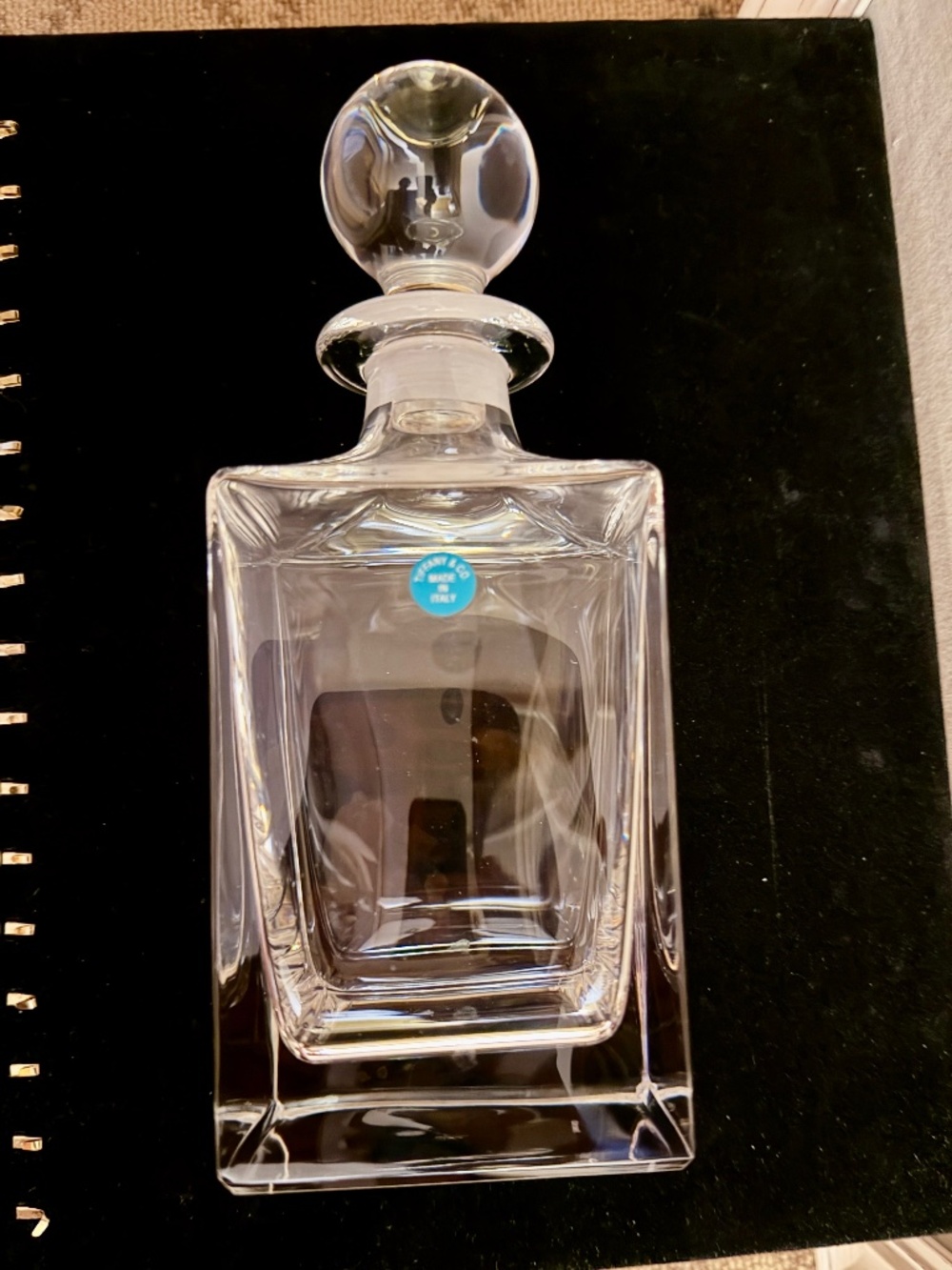 Tiffany & Co. Vintage Home Essentials Classic Square Decanter in Crystal Glass.